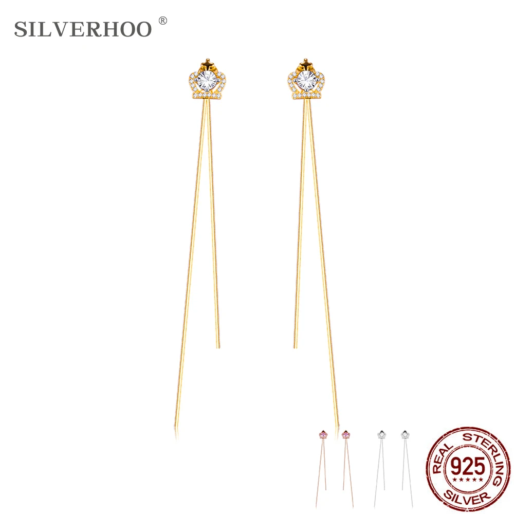 

ZEMIOR Clear 100% Tassel Sterling Drop For Gold Earring Cross Jewelry Cubic Zirconia Color Women Earrings Crown Silver 925