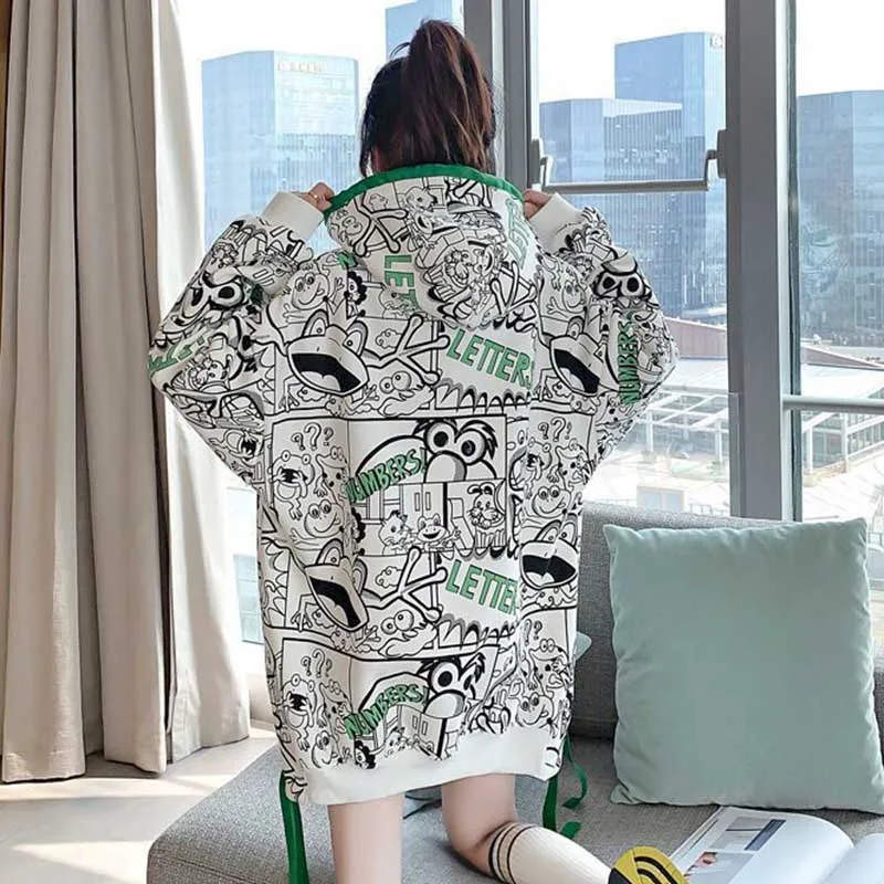 

Hooded Pullover Hoodies Women's Mid-length Fall/winter Version Loose Lazy Style Thin Hoodie 2021 New Wild Thin And Simple Commut