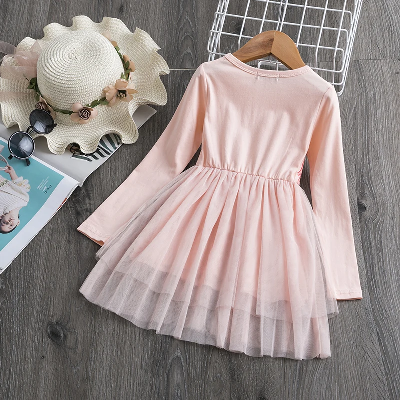 Pink Unicorn Girls Dress Winter Long Sleeves Casual Wear New Year Children's Clothing Daily School Home Clothes For 3-8Yrs | Детская