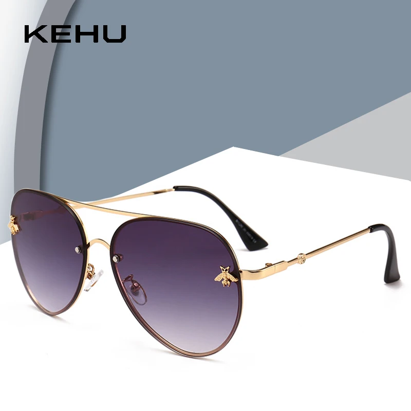 KEHU модные очки пилота женские маленькая пчелка оправа Винтажные Солнцезащитные