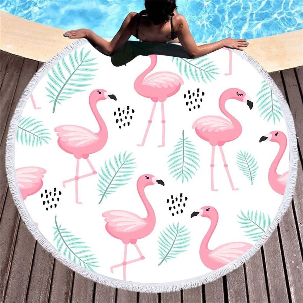 Круглое пляжное полотенце в виде фламинго с кисточками богемное большое одеяло