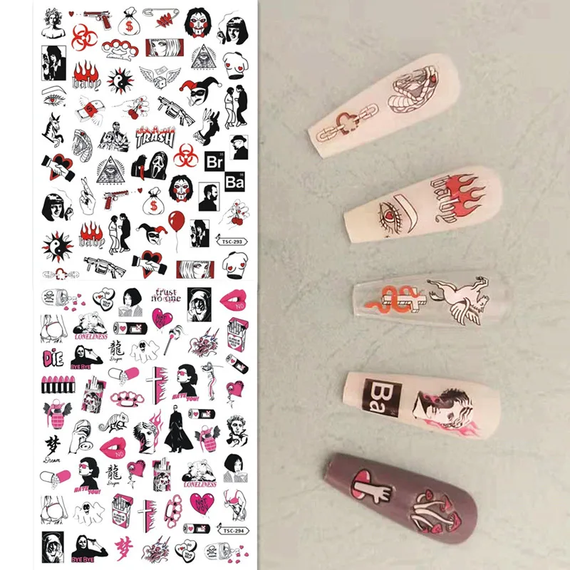 

Newest Anime Clown 3D Design Decal Stamping Back Glue DIY Decoration Wraps Nail Art Sticker TSC 295