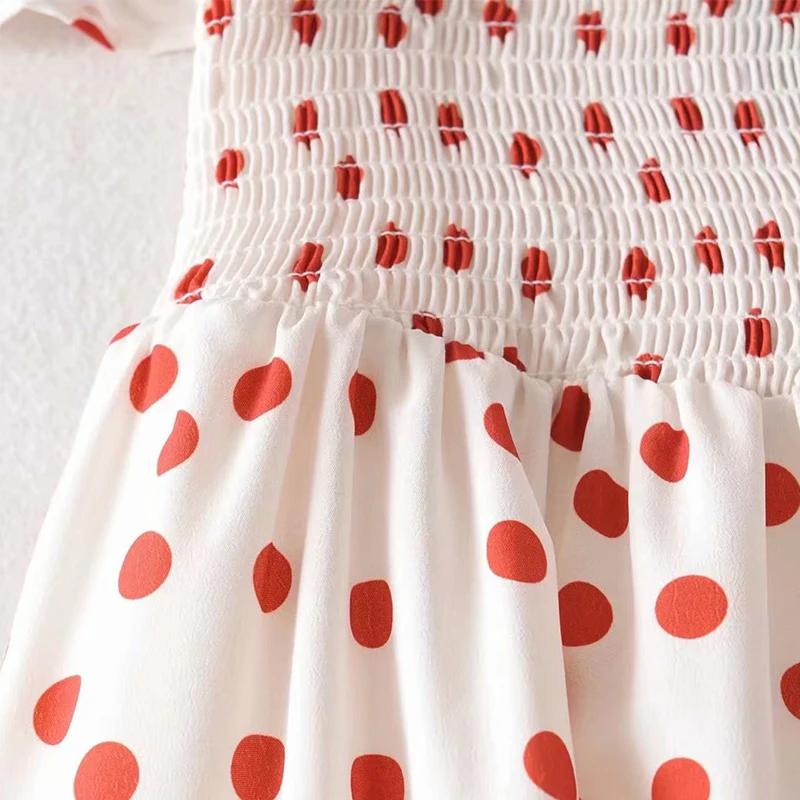

Women Summer Vintage Dot Mini Dress 2021 Short Sleeve Elastic bust Female Elegant Casual Street A-Line Dresses Clothes