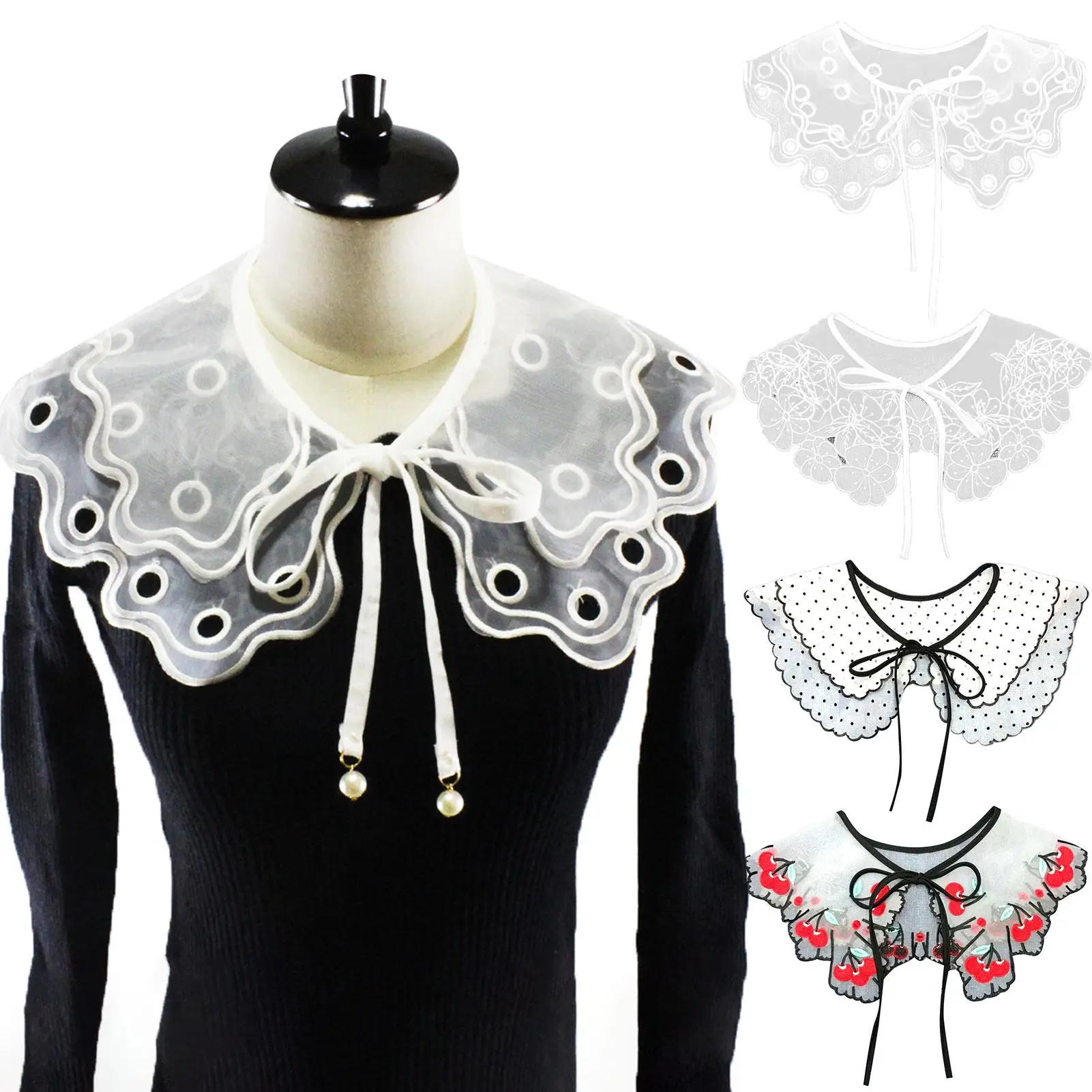 

Sweet Shirt Fake Collar for Women False Collars Fruit Dot Print Flower Bow tie Blouse Tops Detachable Collars Decorative Shawl