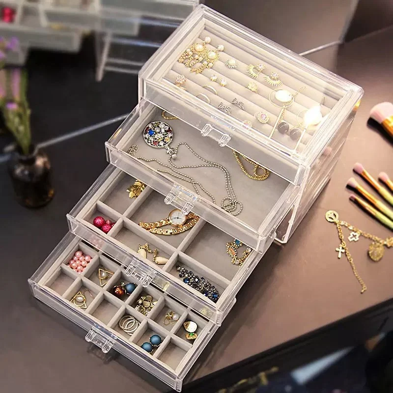 

European Transparent Jewelry Box, Ring, Earring Stand, Earrings, Necklace, Makeup Box, Drawer Type Dressing Table, Finishing Box