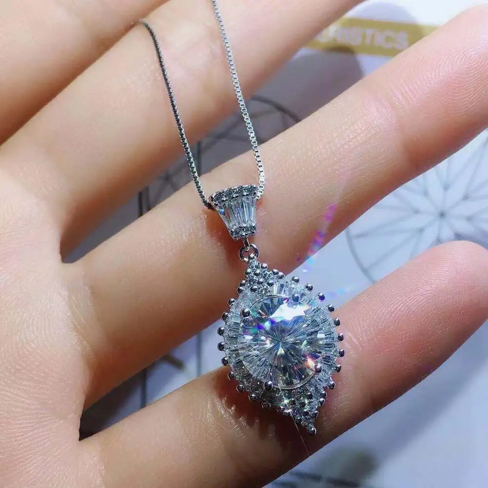 

New Luxury S92 5 Jewelry Inlay Dazzling Crystal Zircon Fashion Dainty Water Drop Pendant Necklaces For Women Wedding Engagement