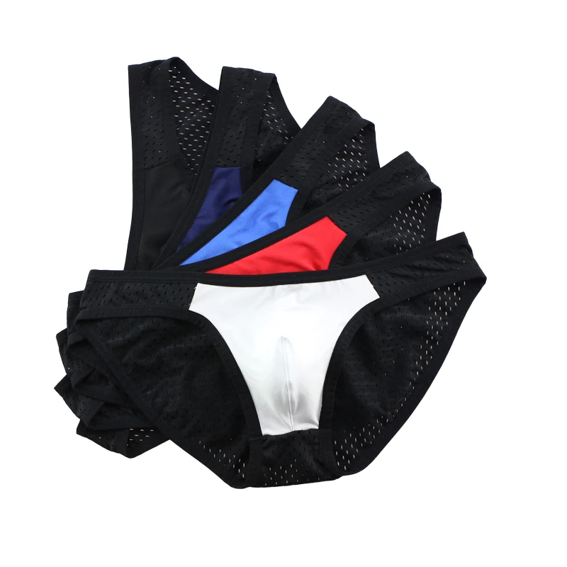 5PCS Mens Briefs Breathable Holes Mesh Underwear Male Low-waist Tight Sexy Underpants 5 Colors Perfect Quality Briefs for Man