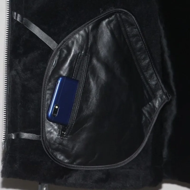 

Loose Fit Luxury Belt Biker Jacket Female Winter Thick Warm Shearling Genuine Leather Short Coat Brand Zipper Real Fur Outerwear