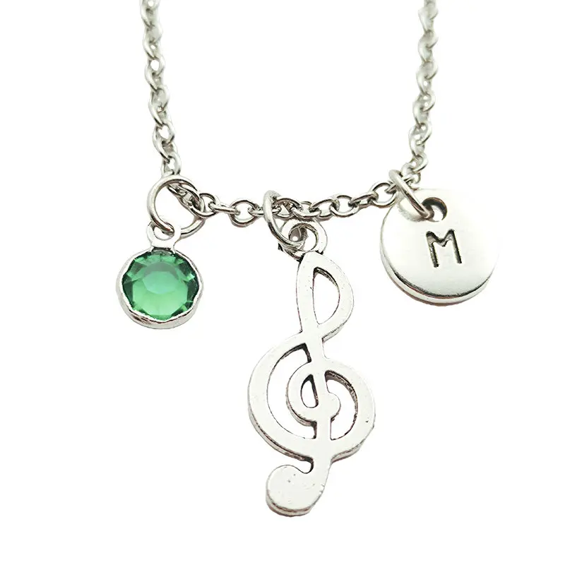 

High Music Notes Necklace Birthstone Creative Initial Letter Retro Fashion Jewelry Women Christmas Gifts Accessories Pendants