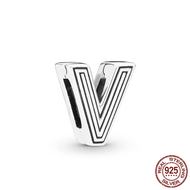 V 925 стерлингового серебра 26 букв клип рефлексионы бусина-Шарм для оригинальной Пандоры браслет безделушки diy женщин ювелирных изделий - Цвет: V