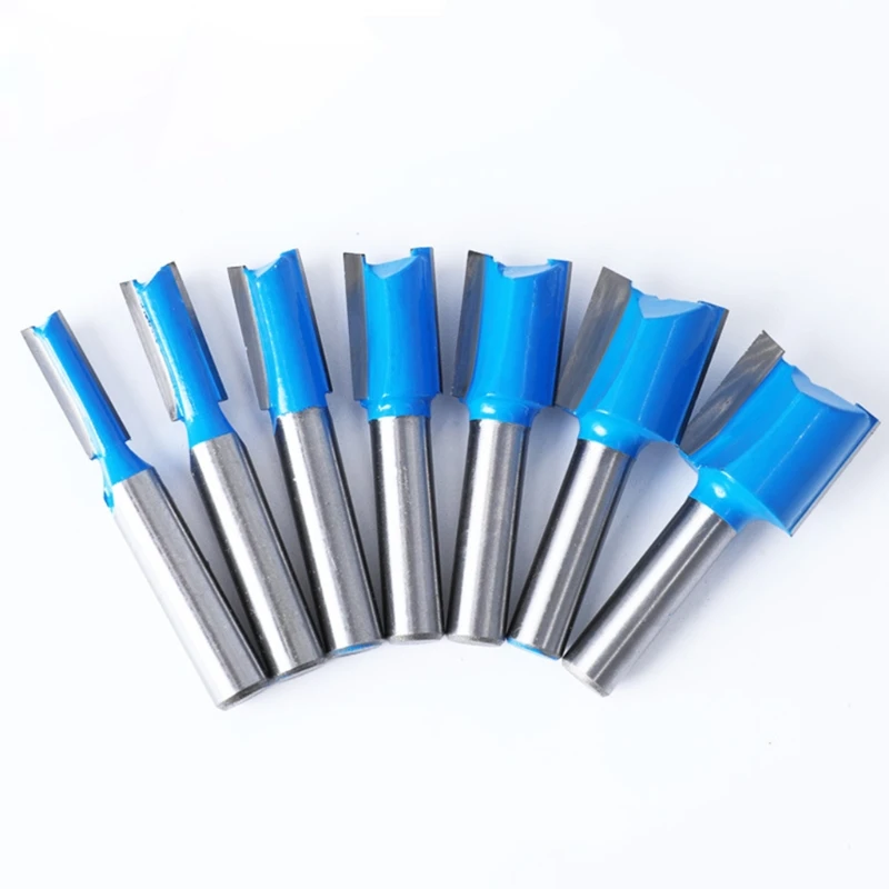 

N0HB 7 Pcs 2-blade Grooving Router Bit 8mm Shank Straight Milling Cutter High Impact Strength Cutting Dia 6-20mm Woodworking