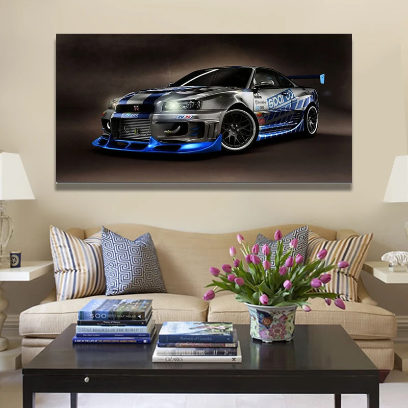 

Skyline GT R R34 sport car tuning artwork fabric canvas painting poster prints wall art cuadros for living room bedroom Unframed