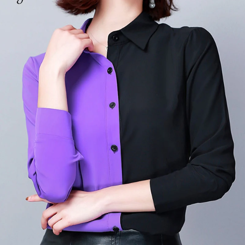 Блузы размера плюс женские рубашки 2021 осень отложной воротник повседневные