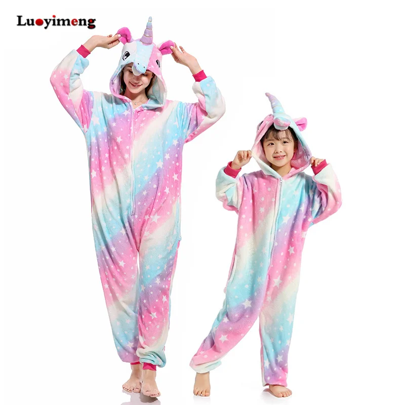 Пижама Кигуруми для детей и взрослых зимняя с единорогом женская одежда сна