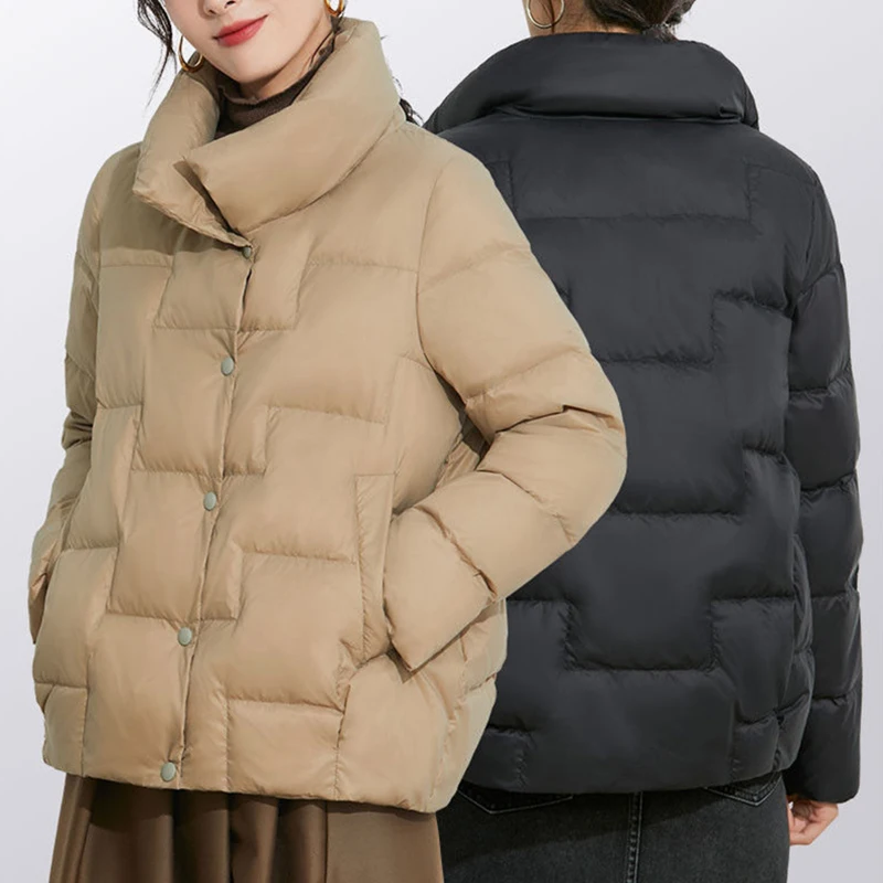 

Sister Fara 2021 Winter Hooded Down Jacket Women Stand-up Collar Lightweight White Duck Down Fashion Parkas Female Winter Jacket