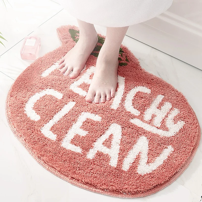 Персиковый коврик в форме лимона флокирующий для ванной необычный впитывающий