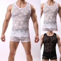 stretchy popular hollow out pure color vest sexy men undershirt sleeveless costume