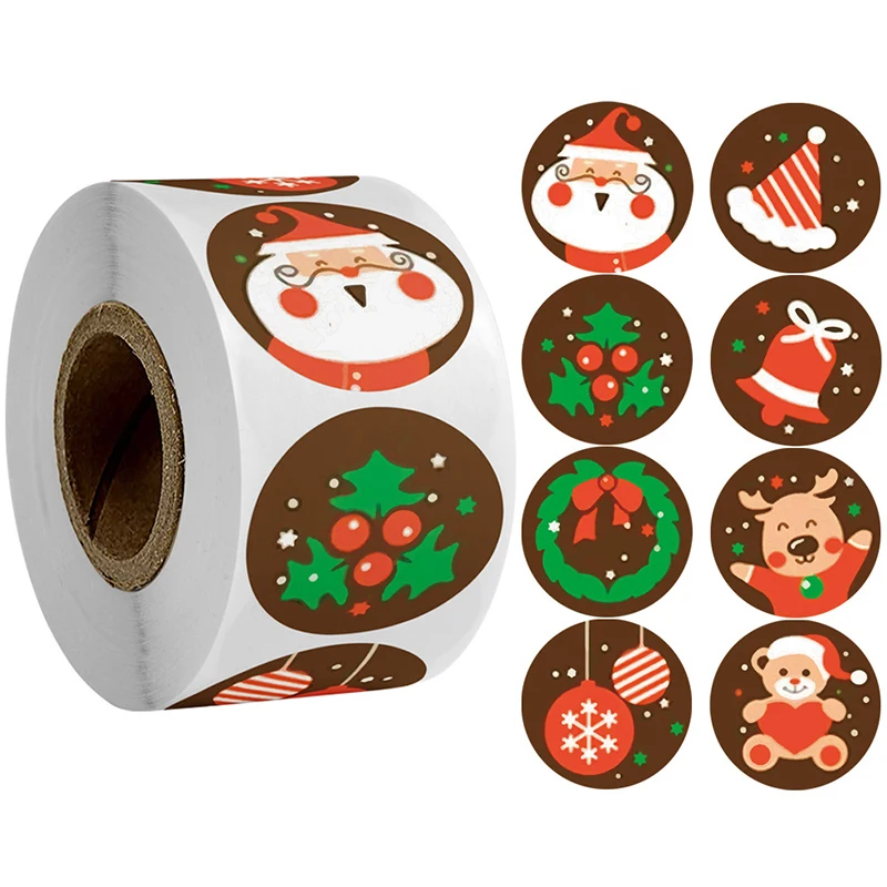 

500pcs Merry Christmas Stickers Christmas Tree Elk Candy Bag Sealing Sticker Gifts Box Decorations