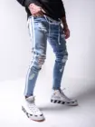 Брюки-Карандаш мужские рваные, джинсы скинни в байкерском стиле, с боковыми полосками, Модные приталенные штаны из денима, на молнии, в стиле хип-хоп