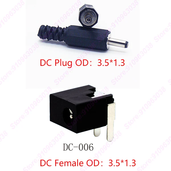 10pcs/lot DC-006 Pin1.3mm x O.D.3.5 Plug Power Jack DIP 3pin DIP Charging socket Female and Male connector PCB mounting