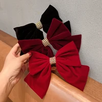 1pc vintage red black velvet bow hair ribbon hairpins for women girls long hair tie female hair clip barrettes hair accessories