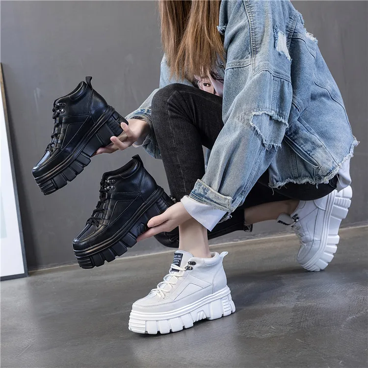 

women genuine leather boots platform chunky leather ankle boots high quality fashion women shoes