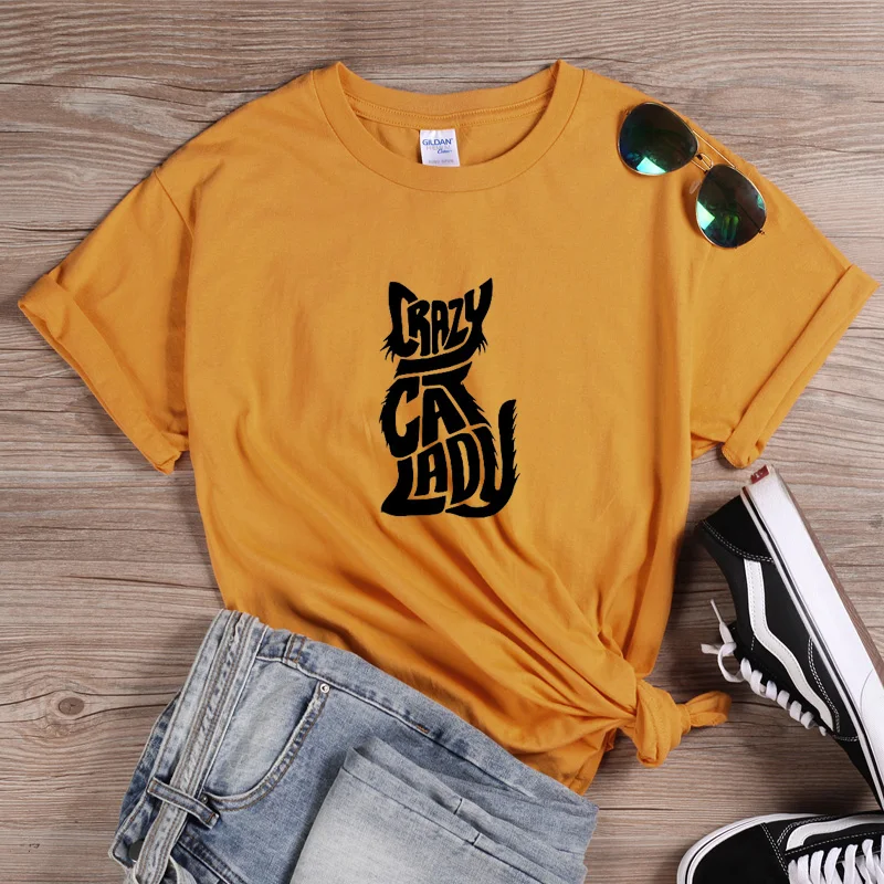 ONSEME футболка женская летняя с кружевными рукавами футболки Crazy Cat Lady Harajuku Friends