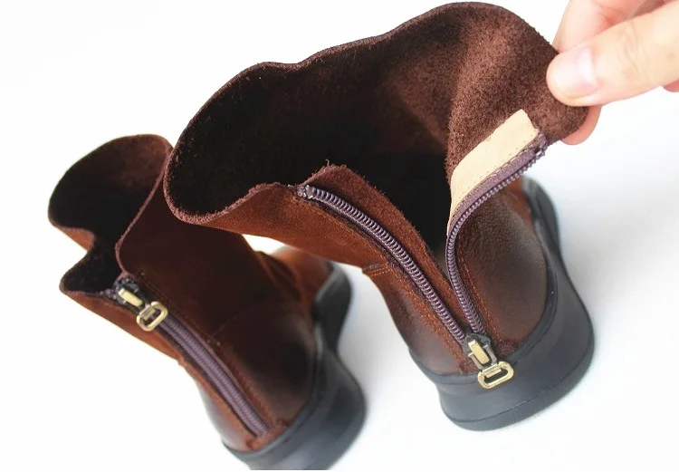Careaymade-Genuine Leather Thick-soled Women's Shoes Round-toed Original Handmade Single boots Flat-soled Retro Leisure boots
