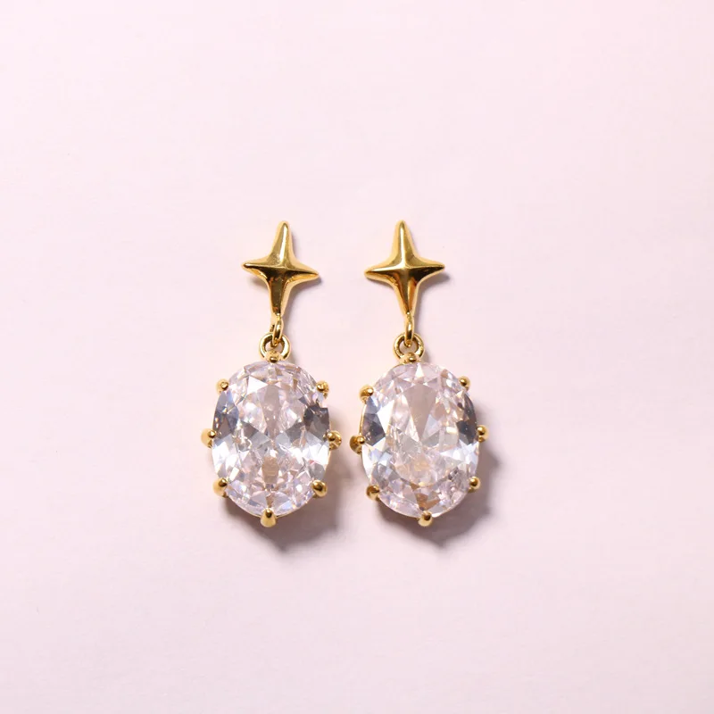 

Zircon French Vintage Star Ear Stud Women Ornament Cross Earrings