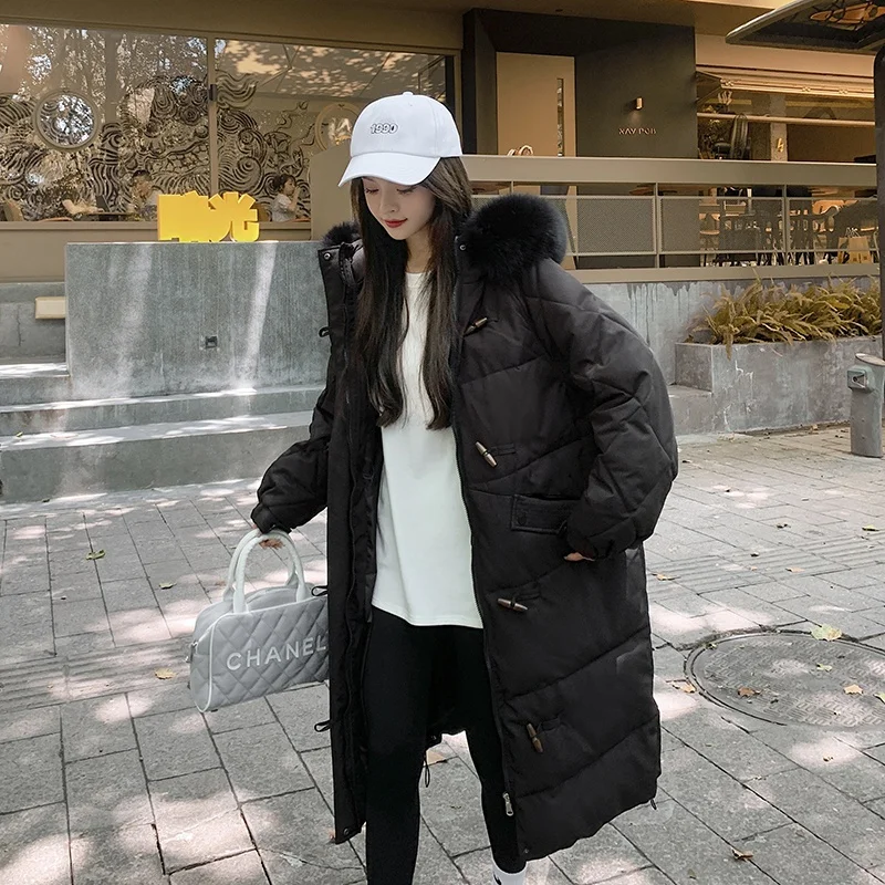 2021 new long winter jacket women's warmth and thick down down cotton big fur collar parka coat women Korean casual loose jacket