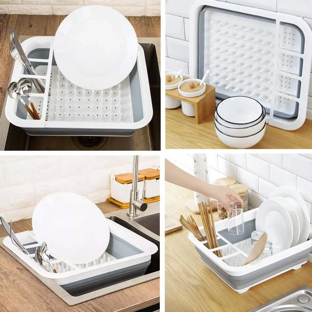 

Kitchen Easy Storage Basket Space Saving Collapsible Drying Dish Rack Folding Rack Drainer Cutlery Holder Dinnerware Organizer