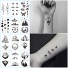 12 шт. Маленькие Геометрические планеты, модные женские Временные татуировки, наклейки, переводная татуировка, минималистичный дизайн солнца, луны, искусственные татуировки