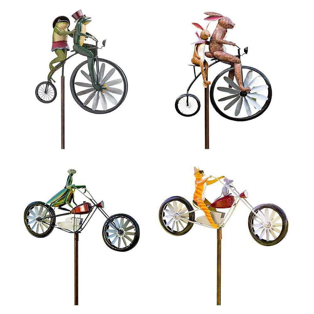 

1 Set Wind Spinner Cats Riding Bike with Motorcycle Metal Delicate Wind Spinner for Garden Multi-Color Garden Windmill Decor