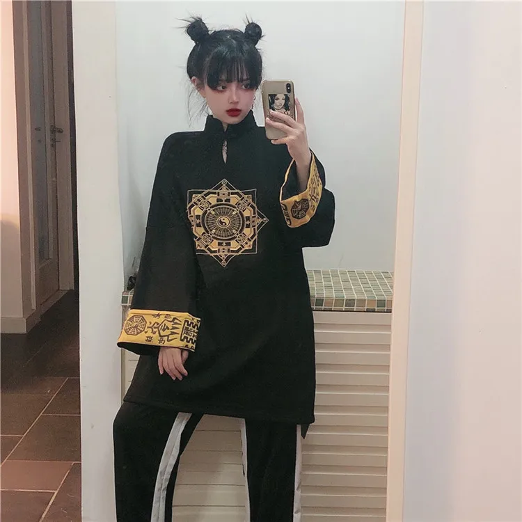 Женская флисовая толстовка средней длины в стиле династии Тан ретро водолазка