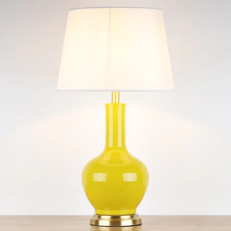 Современная Цветная Керамическая Настольная лампа с медной основой