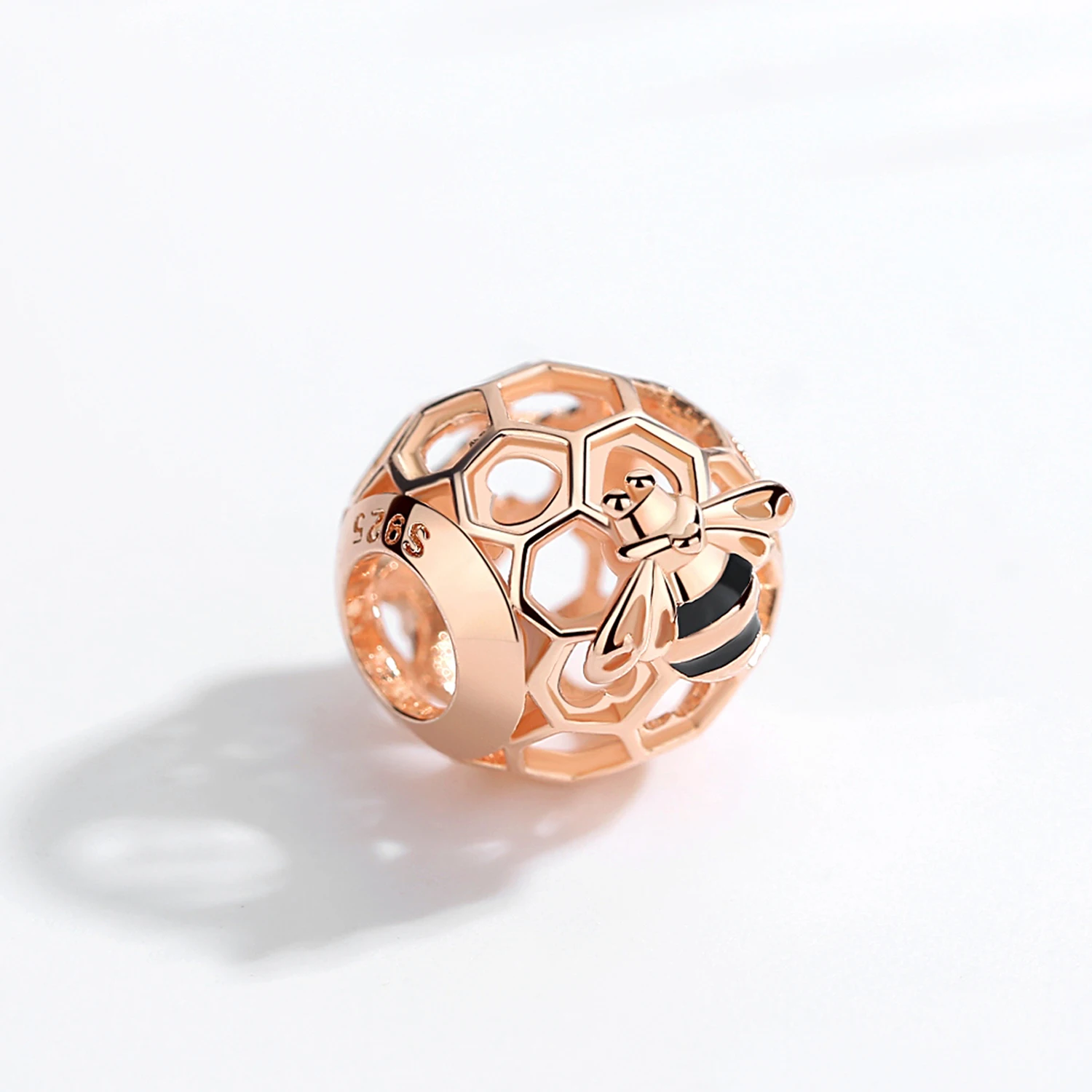 Rose Bee TONGZHE Симпатичные Соты пчелы серебряные бусины 925 пробы для изготовления ювелирных изделий fit Pandora Браслет Подвески розовое золото эмаль - Цвет: Rose Bee