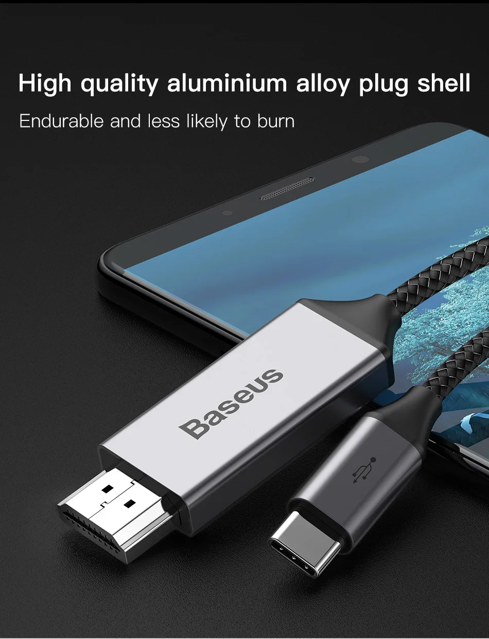 Baseus USB C к HDMI кабель type-C к HDMI адаптер Thunderbolt 3 для Macbook iPad Pro huawei P30 P20 Pro 4K видео USBC USB-C