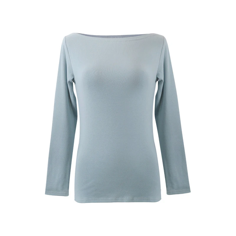 

Off-the-Shoulder Top Base Shirt Horizontal Neck Slim Fit Long Sleeve Korean-style Slimming Women's Wear T-shirt Female Cotton
