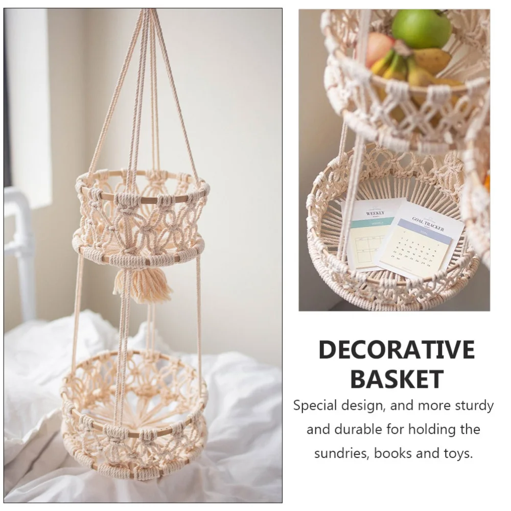 

1Pc Hotel Hanging Basket Fruit Storage Basket Household Decorative Basket Beige