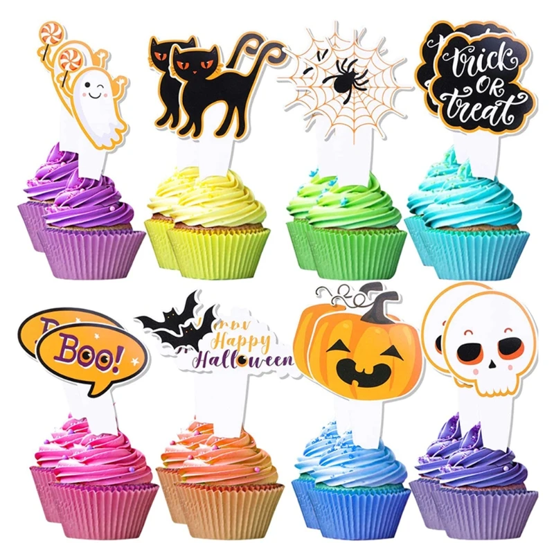 

16Pcs Cake Toppers Halloween Cupcake Toppers Cake Insert Cards for Party Cake Decoration