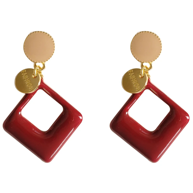 

Mihan Fashion Jewelry Red Drop Earrings Pretty Design Vintage Temperament Metal Geometric Dangle Earrings For Girl Gifts
