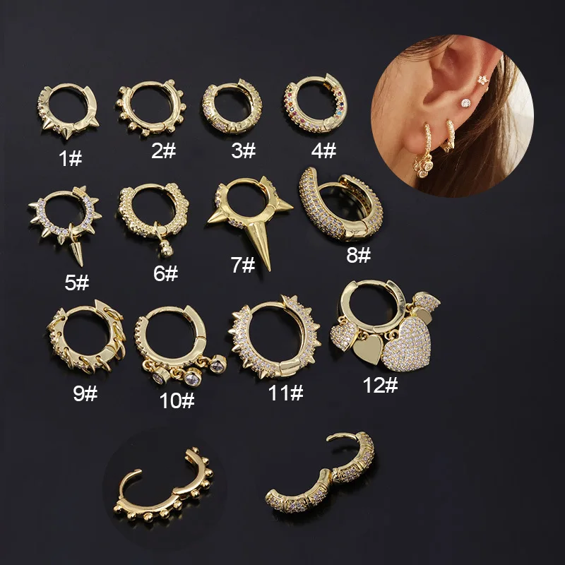 

2021 New 1PC CZ Hoop Cartilage Earrings Stainless Steel Punk Rivet Helix Tragus Daith Conch Rook Snug Lobe Ear Piercing Jewelry