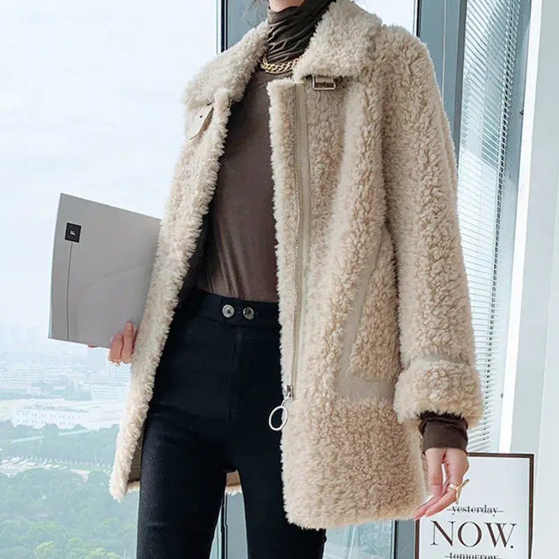 Women Autumn Winter Real Lamb Fur Coat Female Warm Natural Sheep Shearing Wool Jacket Ladies  Outerwear 2022 Y823