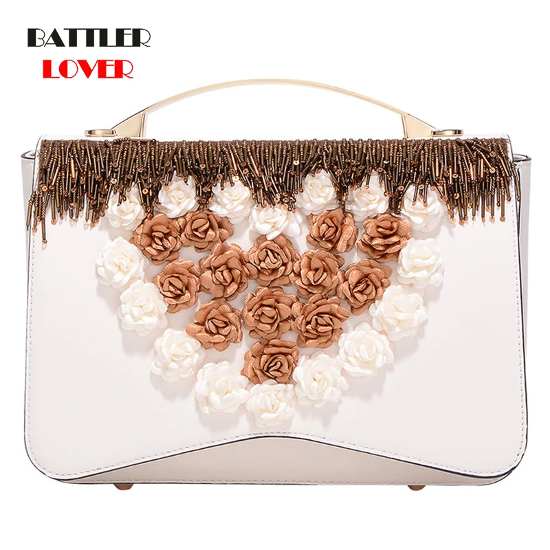 

Beaded Sequin Flowers Shoulder Bag for Women Ladies Tote Top Handles Crossbody Bags Leather Purse and Handbags Female Party