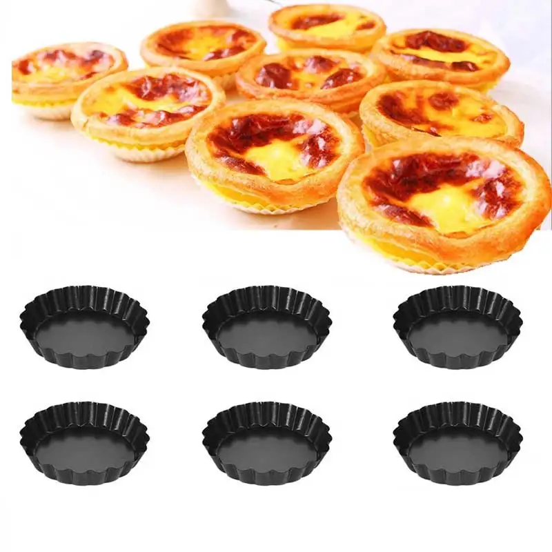 

2/4/6 pcs Non-Stick Tart Quiche Flan Pan Molds Pie Pizza Cake Mold Removable Loose Bottom Fluted Heavy Duty Pizza Pan Bakeware