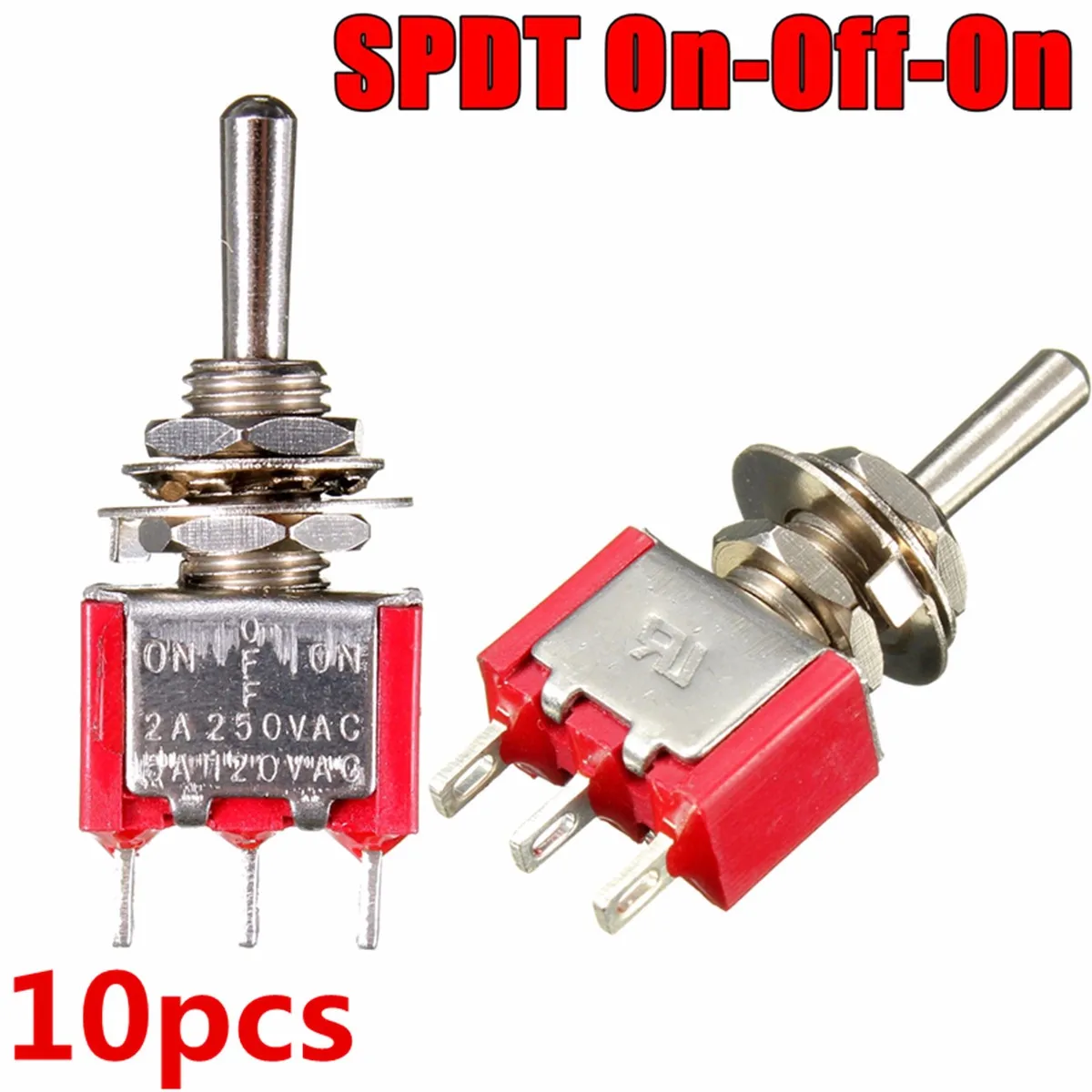 

5/10PCS Red 3 Pin ON-OFF-ON 3 SPDT Small Toggle Switch AC 6A/125V 3A/250V Mini Toggle Switches Miniature Toggle Switches