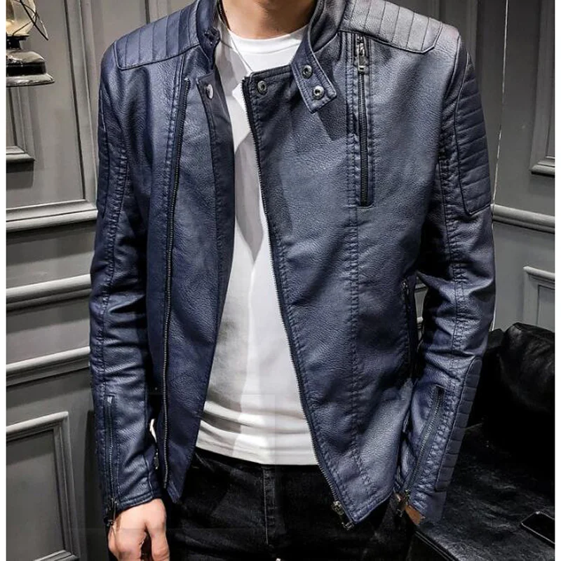 Мужская куртка из искусственной кожи приталенная Повседневная Верхняя одежда