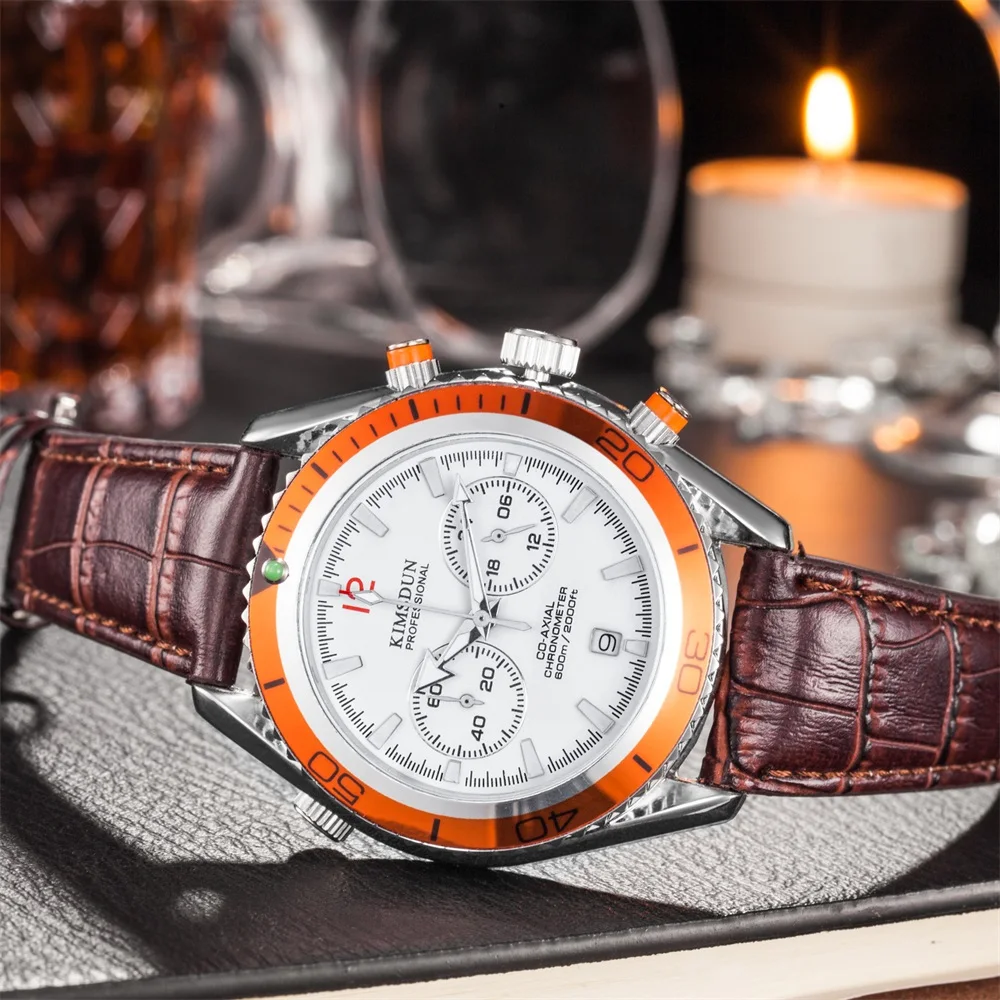 

Luxury Fashion Watch Men's Top Brand Kimsdun Waterproof Chronograph Quartz Men's Watch Business Sports Leather Male Clock