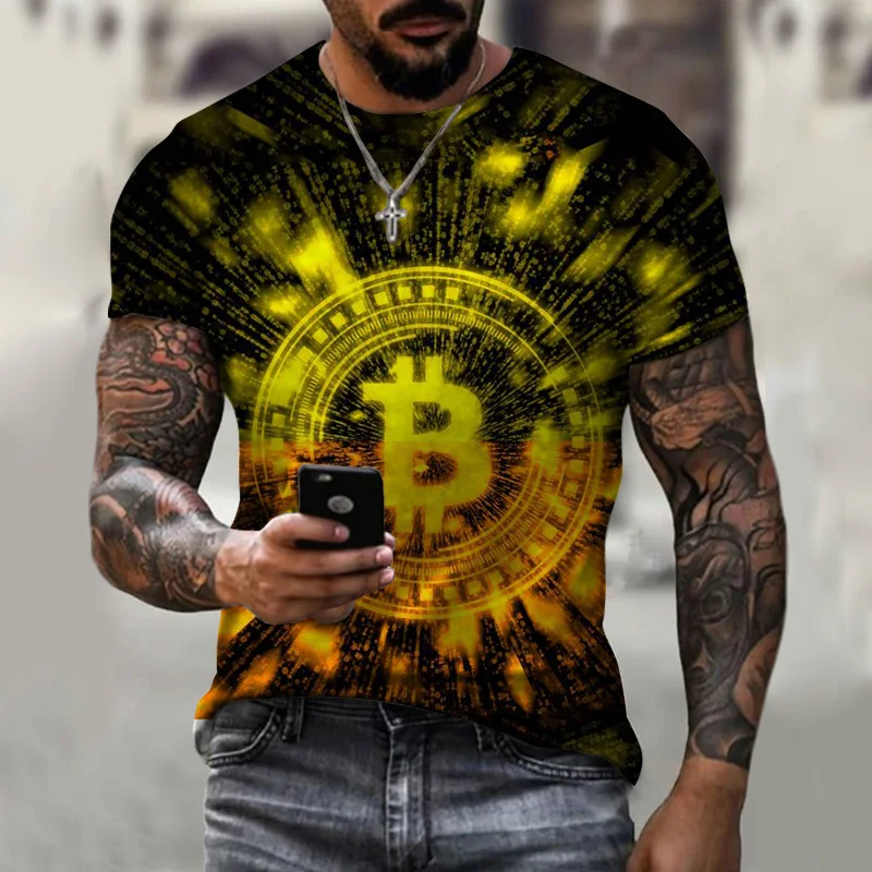

Повседневная модная спортивная мужская футболка с коротким рукавом, женская футболка с 3d принтом биткоина, дышащая мужская одежда для фитн...