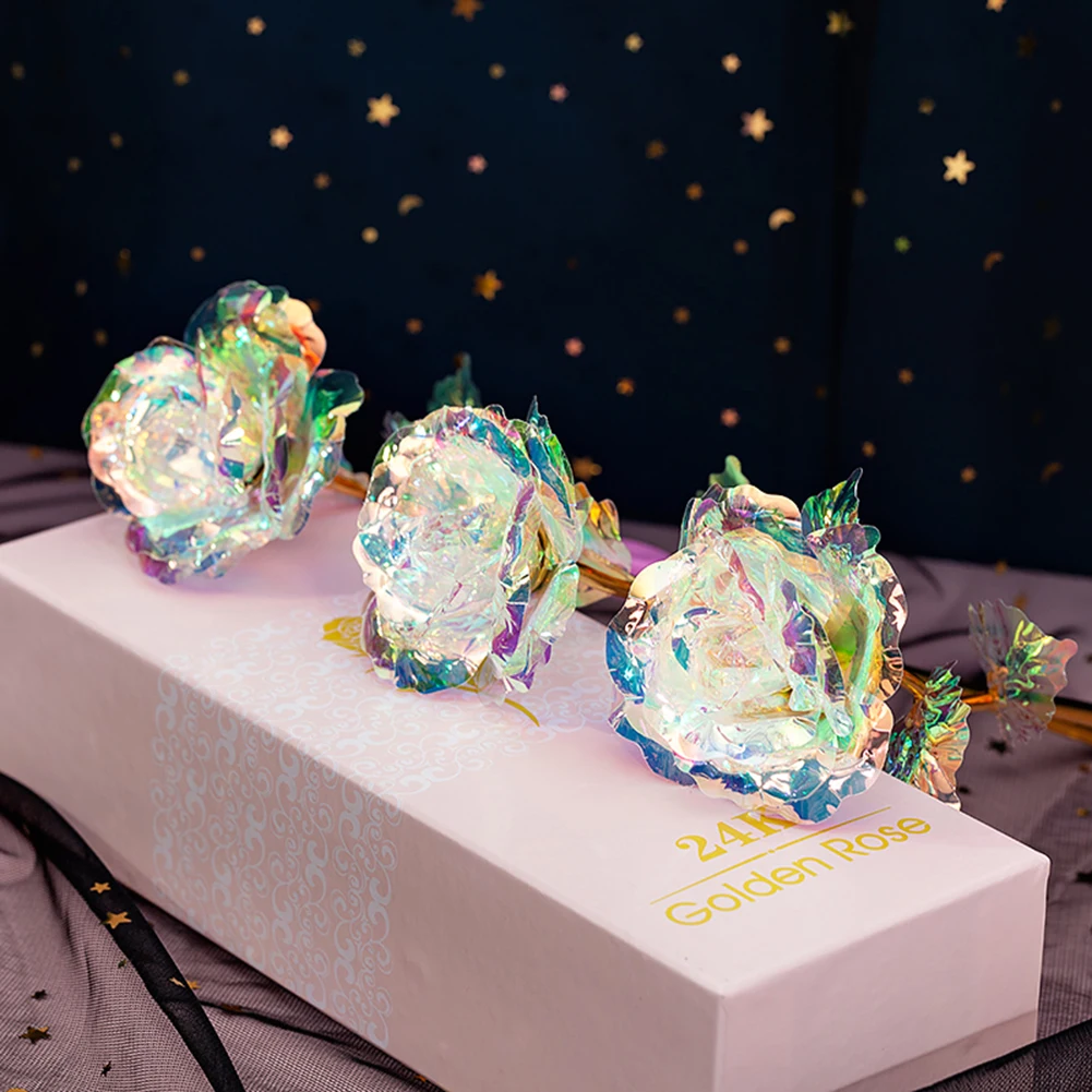 24k Золотая фольга роза цветок светодиодный светящийся галактика День Святого